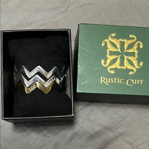 Rustic Cuff Silver and Gold Chevron Bracelet